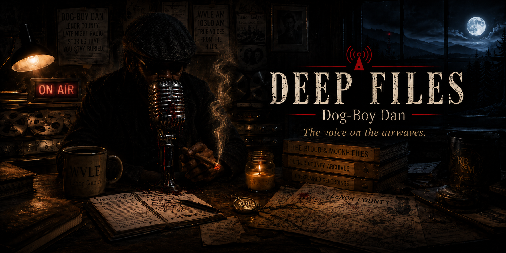Dog-Boy Dan at the microphone in the Deep Files broadcast room